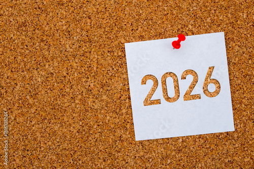2026 Cutout Note Pinned on Cork Board