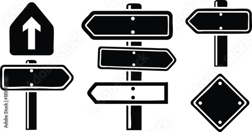 Directional road signs in various styles for navigation and wayfinding needs 