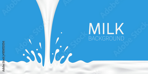 Falling milk with splashes and droplets background vector illustration