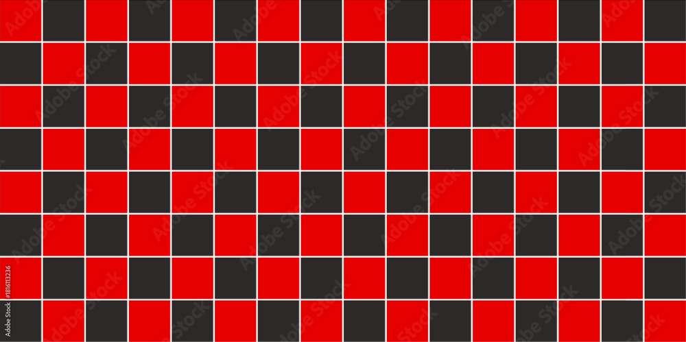Fototapeta premium Black and red ceramic tiles texture background with classic checkerboard pattern vector illustration