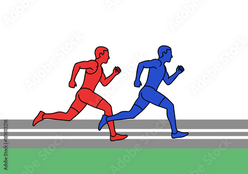Dynamic duo runners race on track in colorful silhouette style