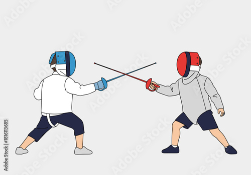 Duel in action: two fencers engaged in a competitive match