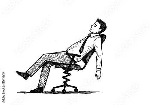 Relaxed businessman reclining in office chair sketch