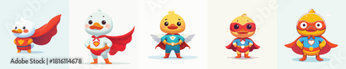 cute duck vector in super hero costume