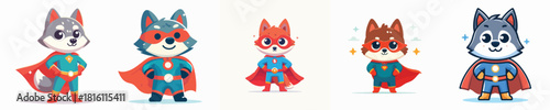 cute wolf vector in super hero costume