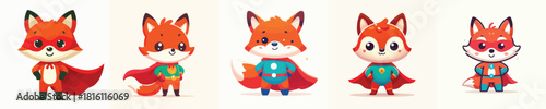 cute fox vector in super hero costume