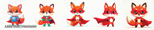 cute fox vector in super hero costume