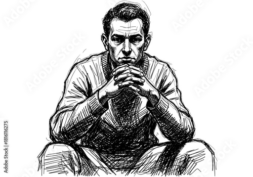 Pensive man in modern sketch style illustration