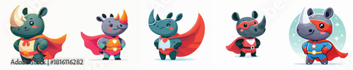 cute rhino vector in superhero costume