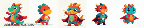 cute dragon vector in super hero costume