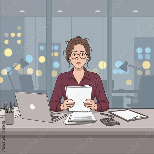 Overworked Woman Overtime Stress Office Late Night Deadline
