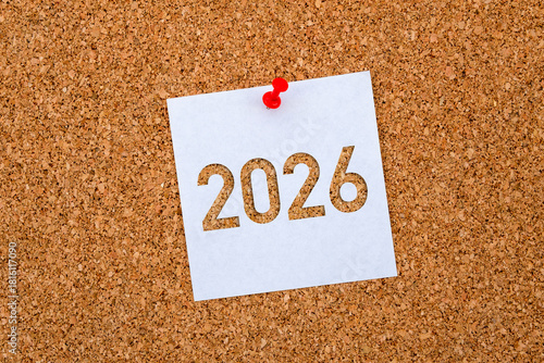New Year 2026 Paper Note on Cork Background
