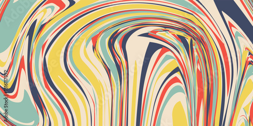 Groovy 70s psychedelic background with swirl and wave patterns. Twisted retro vector texture in vibrant Y2K aesthetic.