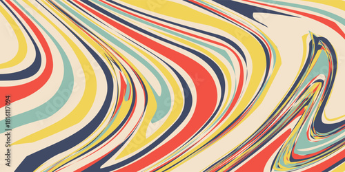 Groovy 70s psychedelic background with swirl and wave patterns. Twisted retro vector texture in vibrant Y2K aesthetic.