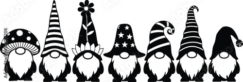 Gnomes with Unique Hats in a Playful Lineup for Whimsical Decor and Festive Celebrations 