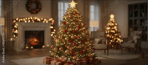 Wallpaper Mural Cozy Christmas Living Room with Fireplace Decor
 Torontodigital.ca