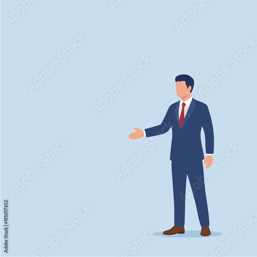 Professional businessman offering presentation or handshake gesture