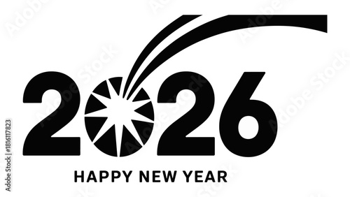 New Year's Eve 2026 Celebration: A modern and sleek design of Happy New Year 2026, marking a fresh beginning with hope.
