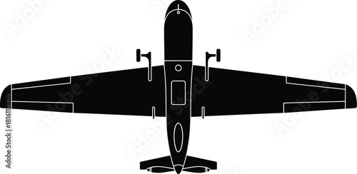 A simplified black silhouette of a small single engine airplane viewed from above
