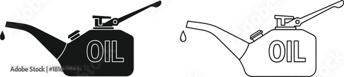 Two oil can illustrations one black and one white side by side