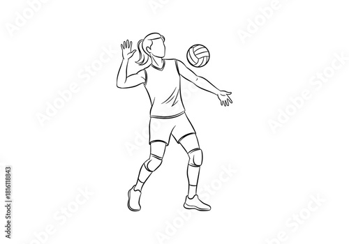 Female volleyball player serving ball in dynamic line art