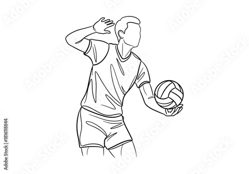 Outline of volleyball player preparing to serve in dynamic pose