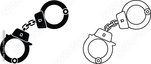 Black and white illustration of a pair of handcuffs in two styles