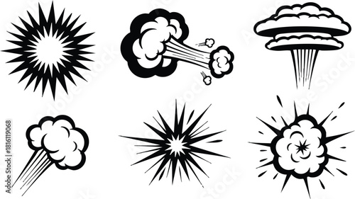 Explosive comic-style bursts and smoke clouds for dynamic graphic design projects 