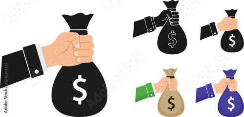 Hands holding money bags an illustration of financial transactions and wealth