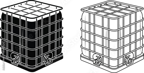 Two industrial bulk containers one shaded depicted in a simple line drawing style