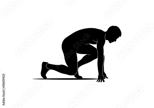 Silhouette of a sprinter in starting position capturing athletic strength and focus