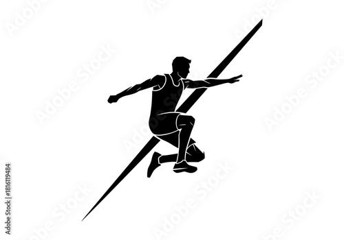 Dynamic silhouette of a long jumper in mid-air
