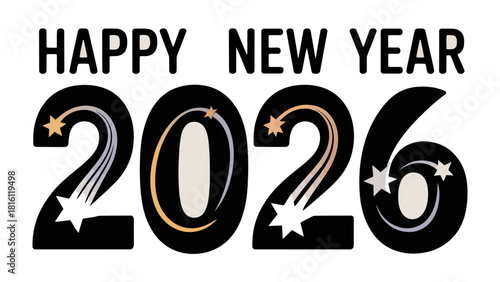 A Glimpse into the Future: Happy New Year 2026. A stylized graphic depicts the forward looking with celebratory stars.