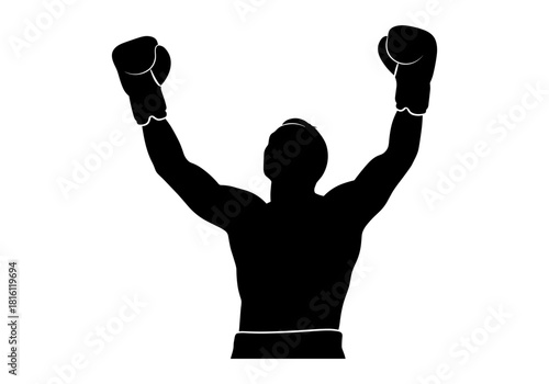 Silhouette of triumphant person raising arms in victory pose