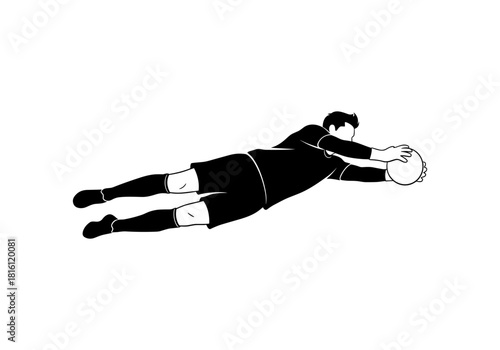 Dynamic soccer player dive captured in bold silhouette style