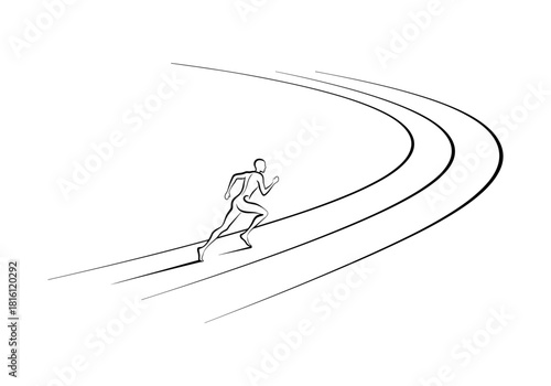 Minimalist line art of a runner on a curved track emphasizing speed and motion