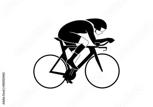 Silhouette of cyclist racing on bicycle in minimalist style