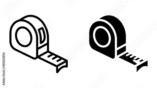 Measuring tape outline and solid icon set. two distinct styles for depicting length measurement, construction, diy, and architectural planning