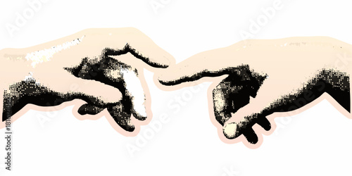 Creation of adam inspired hands with halftone effect and pale colors