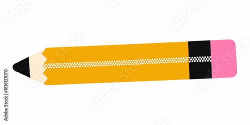 Simple yellow pencil with pink eraser and black tip illustration