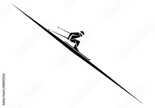 Silhouette of skier on steep slope in minimalist design