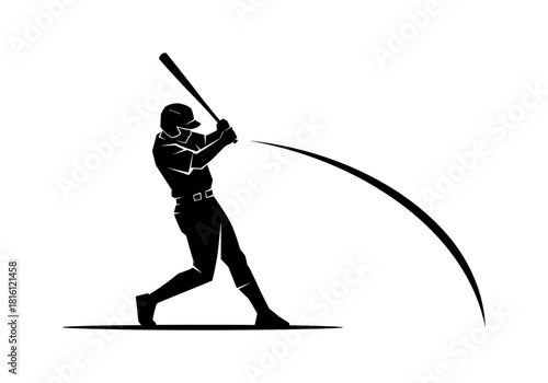 Baseball player silhouette in action with bat and dynamic motion