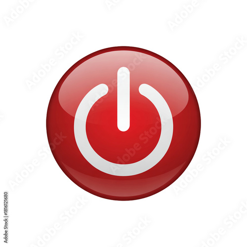 Red Power Button Icon Isolated on Transparent Background, 3D On/Off Symbol, Technology, Electronics, and UI Interface