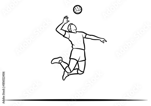 Silhouette of a volleyball player jumping to serve