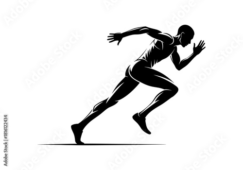 Dynamic silhouette of sprinter in motion on white background