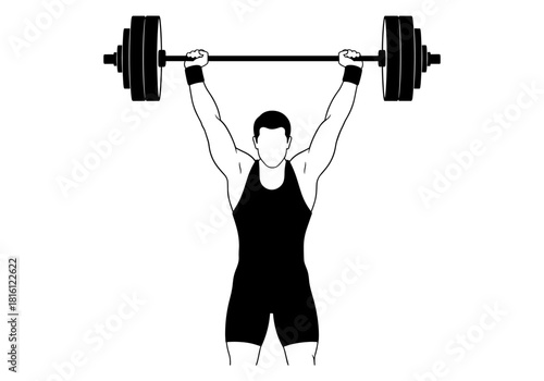 Weightlifter lifting barbells in silhouette style