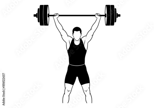 Weightlifter in action lifting barbell silhouette design for gym and fitness concepts