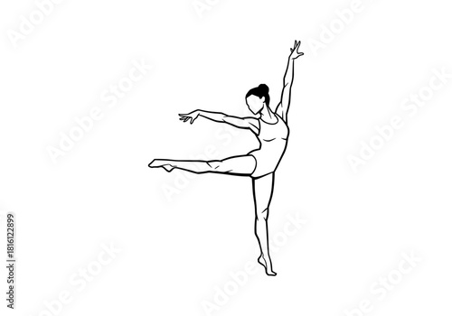 Graceful ballerina silhouette in dance pose on white background