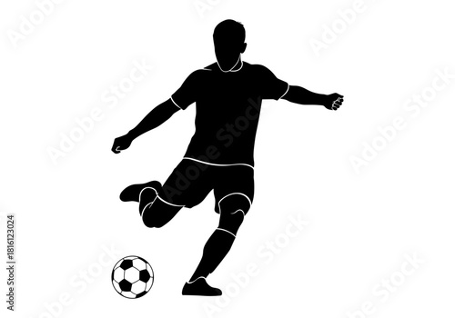 Silhouette of soccer player kicking ball perfect for sports designs