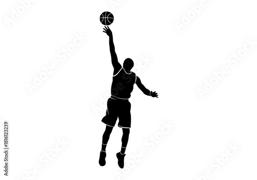 Basketball player silhouette dunking isolated on white background